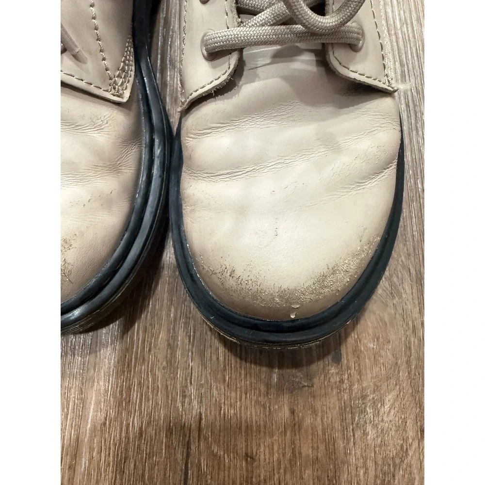 Kids Dr Martens Boots Beige Leather Lace Up Side Zip AirWair Size 2‎ Youth